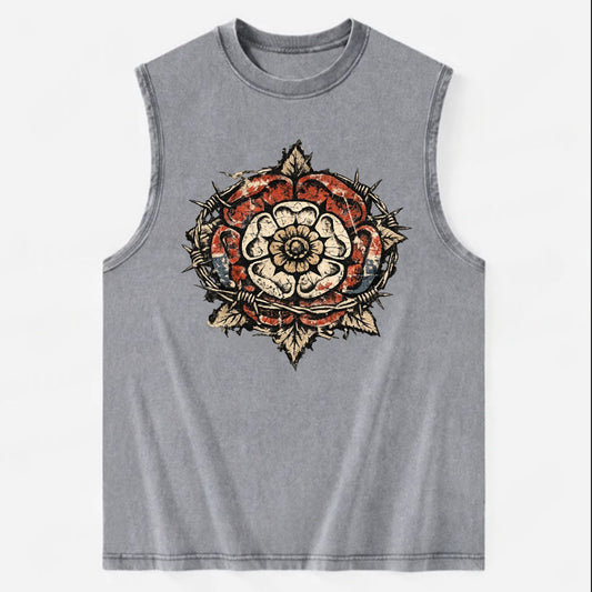 THORNED ROSE | Tudor rose with thorns | Barbed wire integration | Beautiful - Vintage Washed Tank - Grey