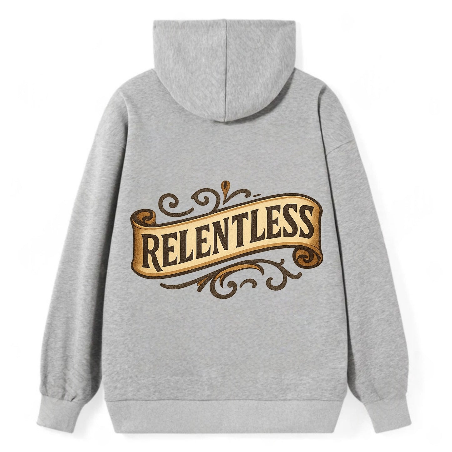 Bold typography design - "RELENTLESS" - never giving up, persistent - Classic Pullover Hoodie - Grey