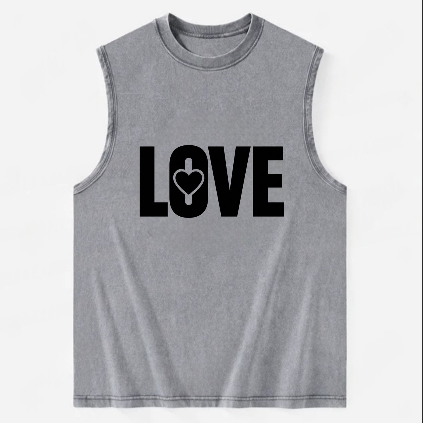 Bold typography design - "LOVE" - universal connection, heart centered - Vintage Washed Tank - Grey
