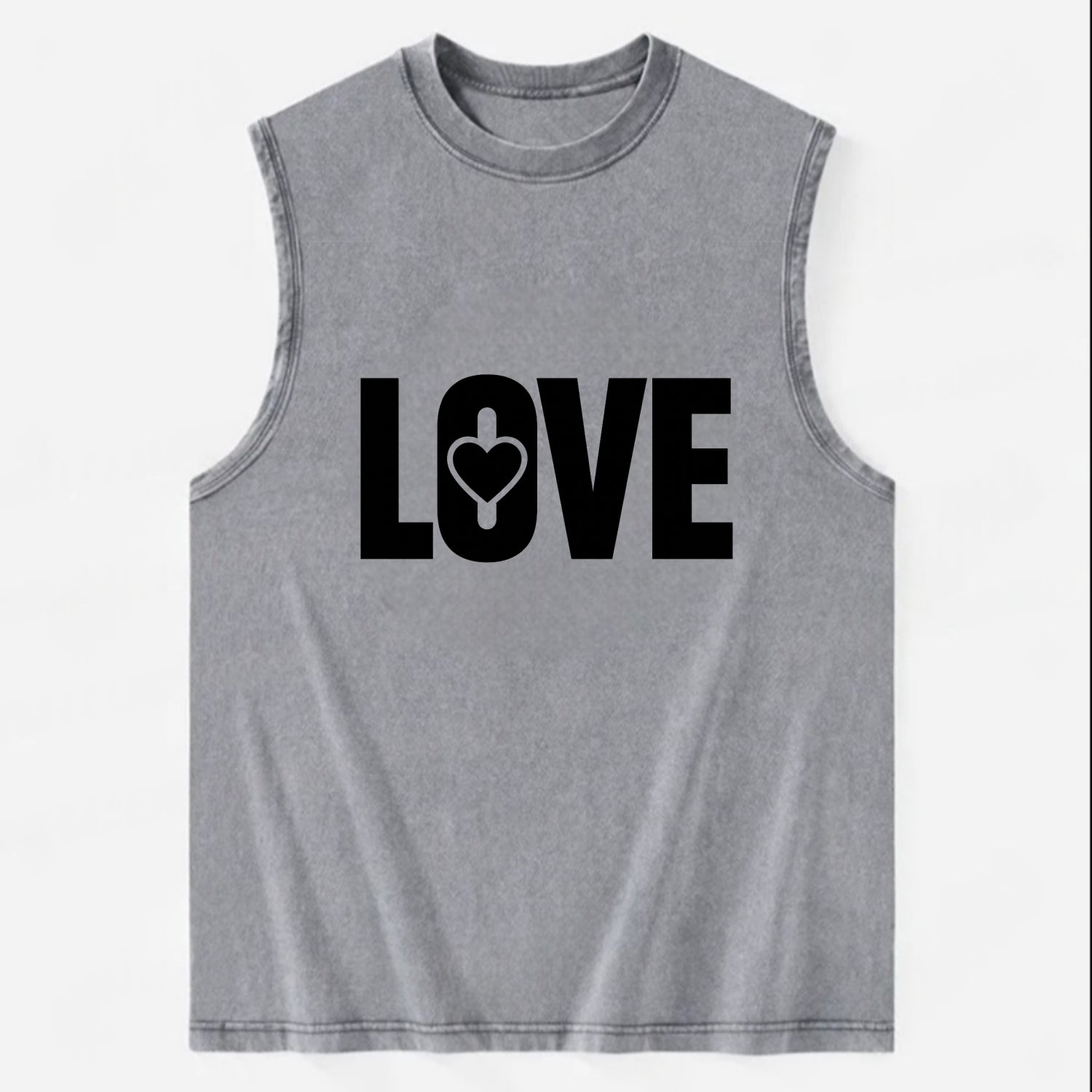 Bold typography design - "LOVE" - universal connection, heart centered - Vintage Washed Tank - Grey