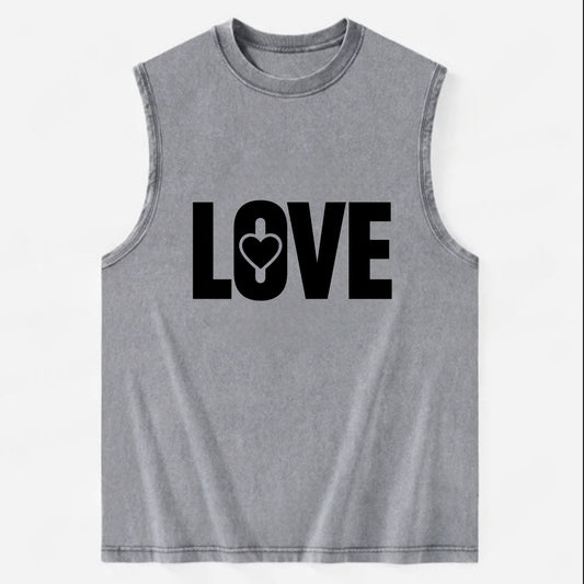 Bold typography design - "LOVE" - universal connection, heart centered - Vintage Washed Tank - Grey