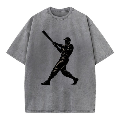 Baseball batter in full swing - Vintage T-shirt - Grey