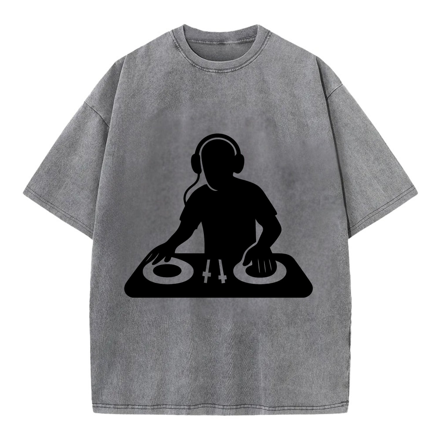 DJ with turntables and headphones - Vintage T-shirt - Grey