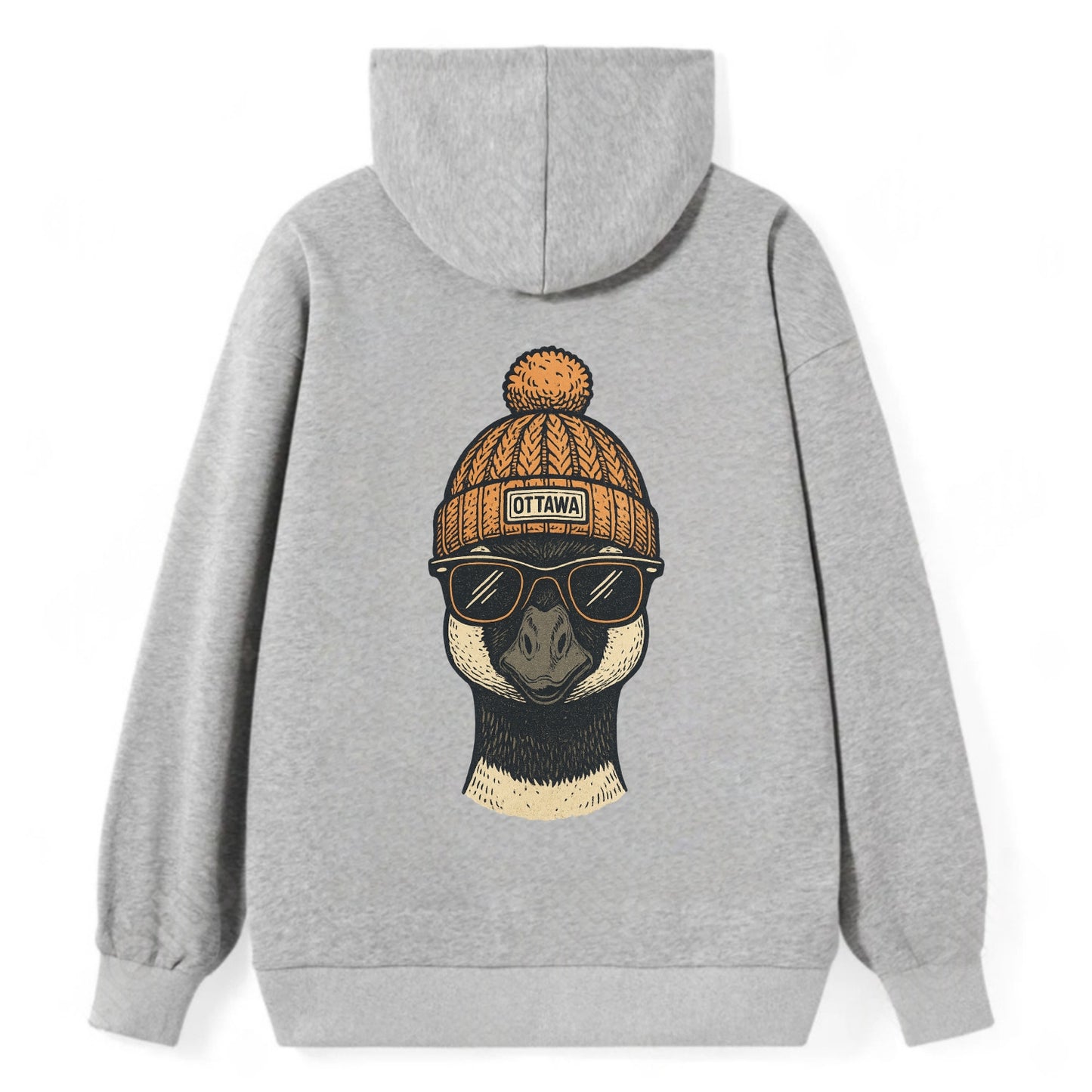 Ottawa Canadian Goose wearing Ottawa beanie with pom pom and wayfarer - Classic Pullover Hoodie - Grey