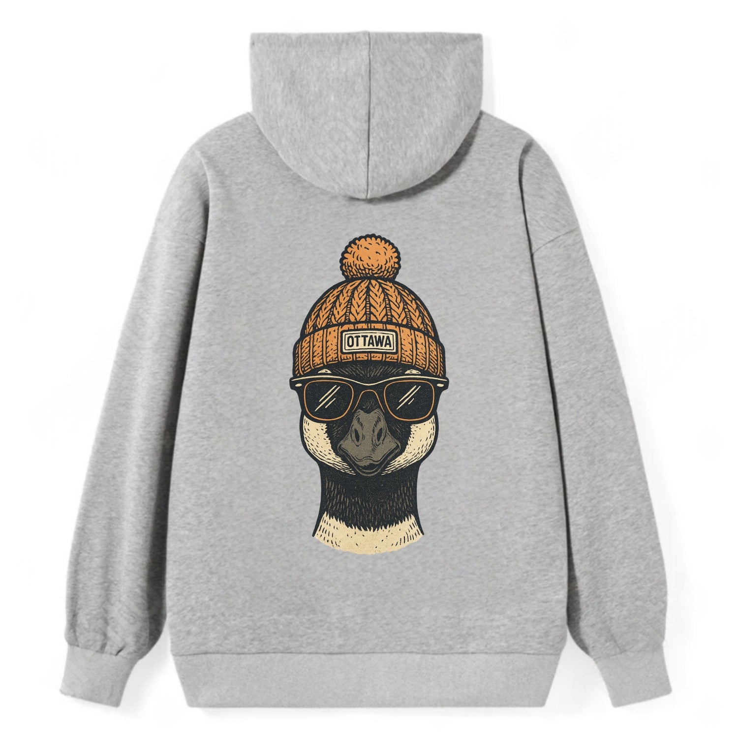 Ottawa Canadian Goose wearing Ottawa beanie with pom pom and wayfarer - Classic Pullover Hoodie - Grey