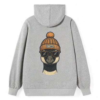 Ottawa Canadian Goose wearing Ottawa beanie with pom pom and wayfarer - Classic Pullover Hoodie - Grey