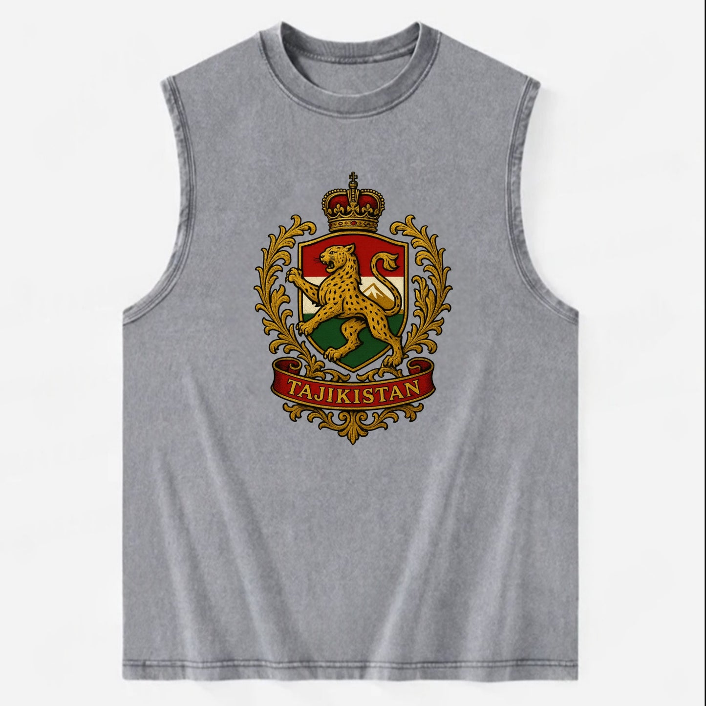 Tajikistan Heritage Badge  - Vintage Washed Tank - Grey