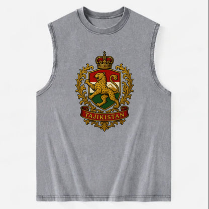 Tajikistan Heritage Badge  - Vintage Washed Tank - Grey