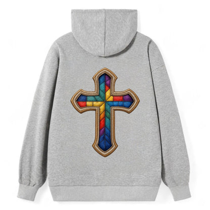 Stained Glass Cross  - Classic Pullover Hoodie - Grey
