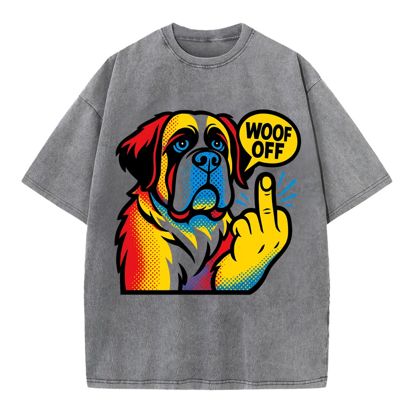 Saint Bernard with gentle giant face and droopy jowls, huge paw raised - Vintage T-shirt - Grey