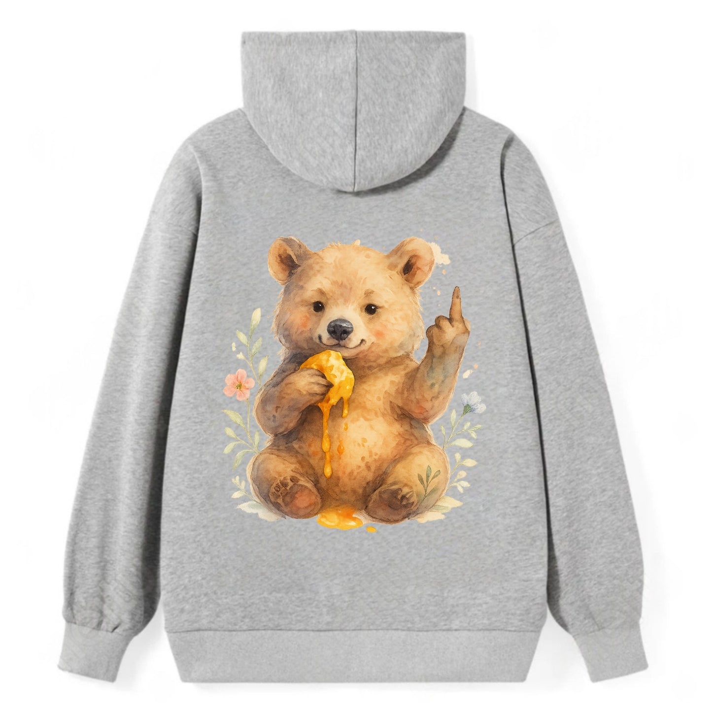 chubby bear cub eating dripping honey, sticky paw up with middle finger - Classic Pullover Hoodie - Grey