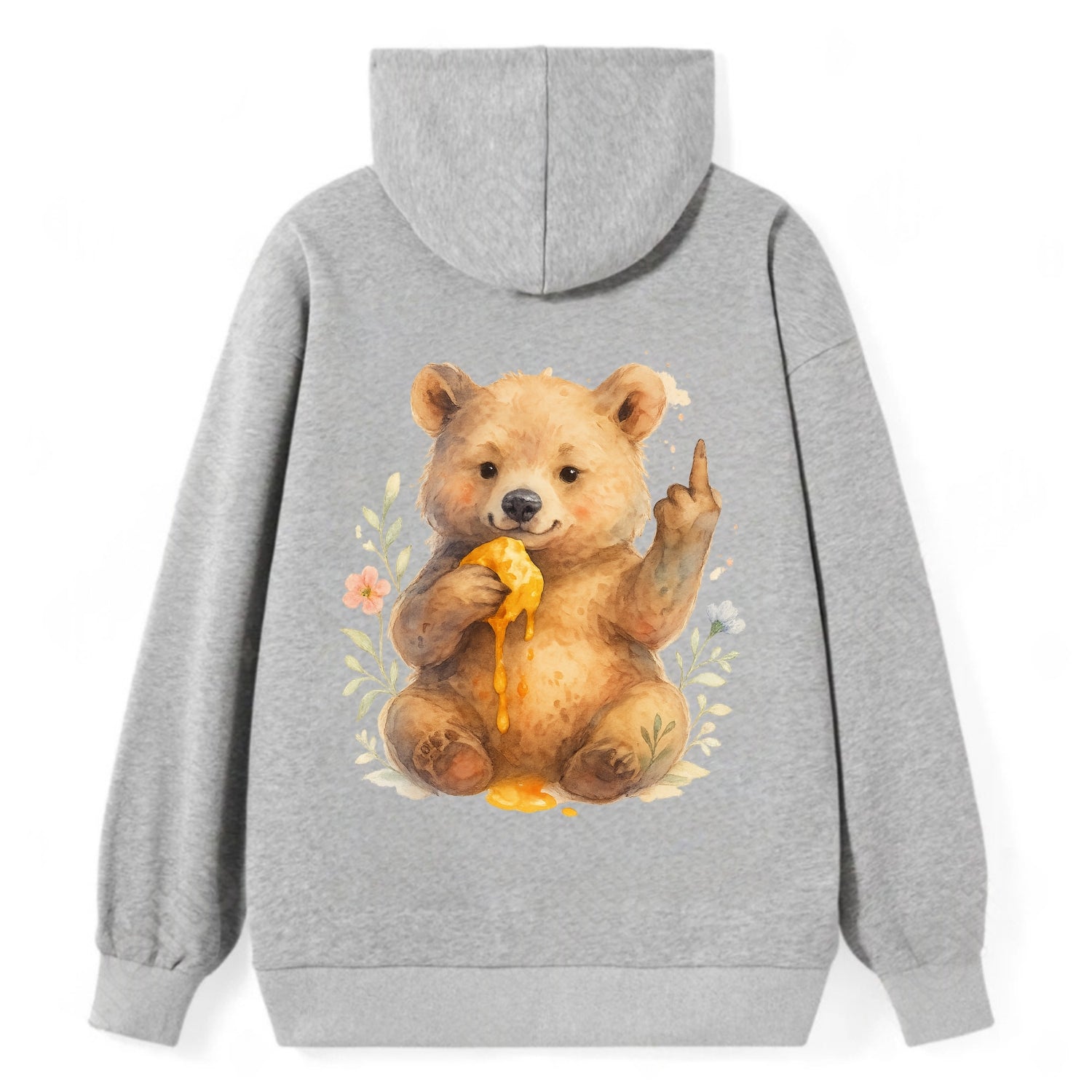 chubby bear cub eating dripping honey, sticky paw up with middle finger - Classic Pullover Hoodie - Grey