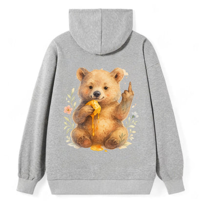 chubby bear cub eating dripping honey, sticky paw up with middle finger - Classic Pullover Hoodie - Grey