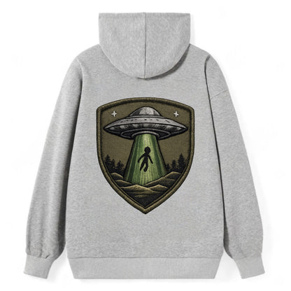 UFO ALIEN - flying saucer with beam in silver and green , extraterrestrial - Classic Pullover Hoodie - Grey