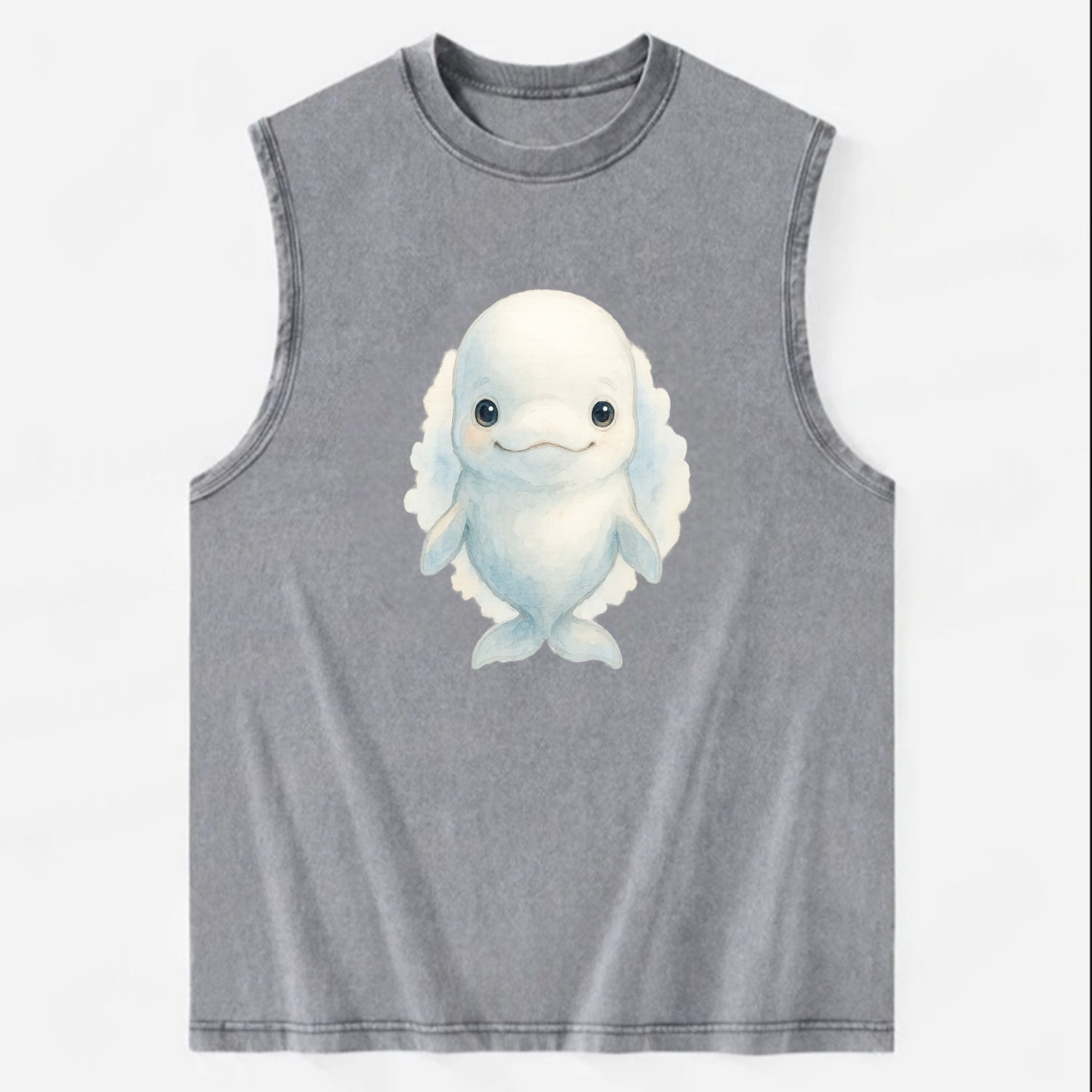 Baby Beluga Whale - pure white, rounded forehead, small eyes with big - Vintage Washed Tank - Grey