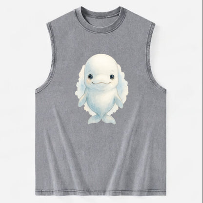 Baby Beluga Whale - pure white, rounded forehead, small eyes with big - Vintage Washed Tank - Grey