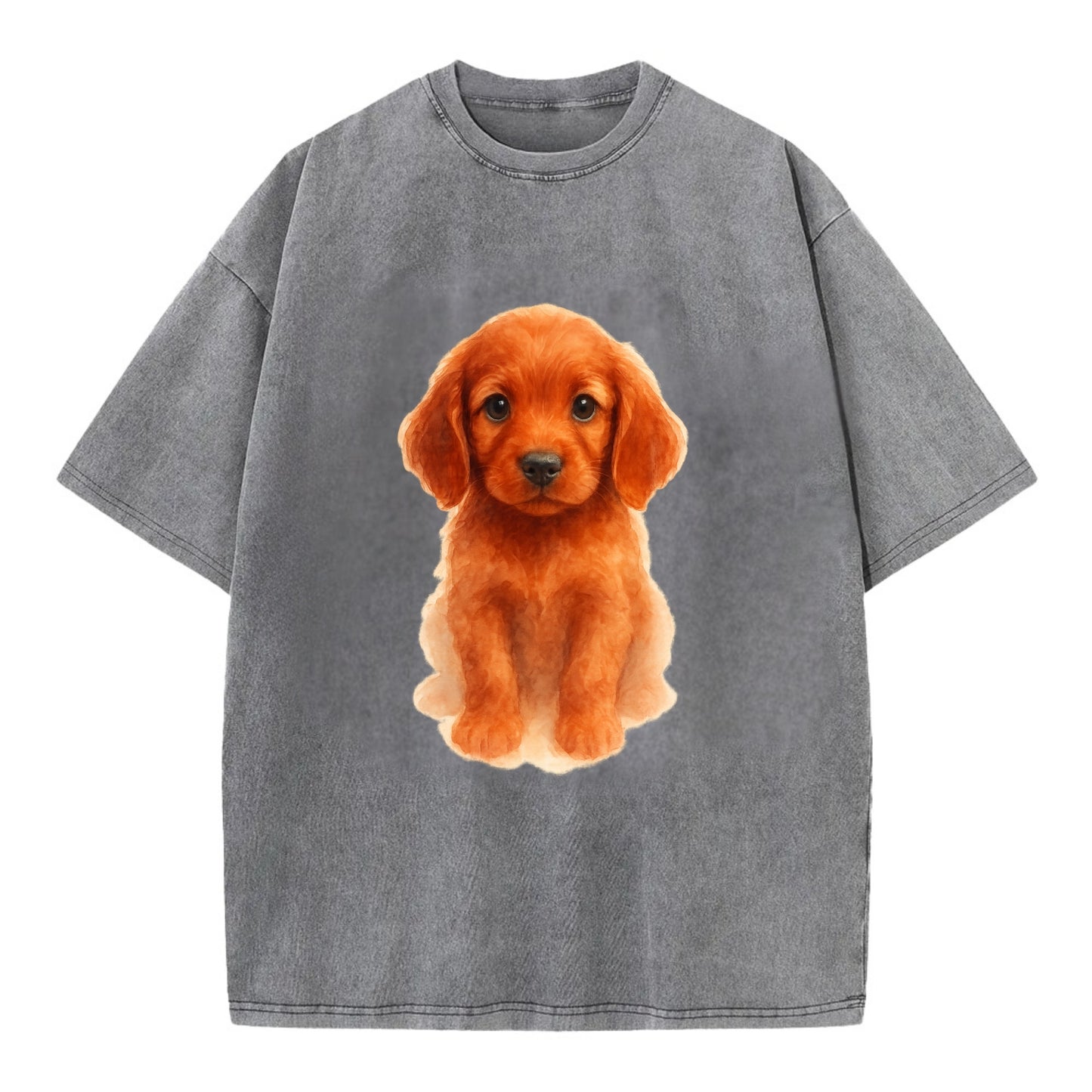 Baby Irish Setter Puppy - mahogany red coat, feathered ears, friendly eyes, - Vintage T-shirt - Grey