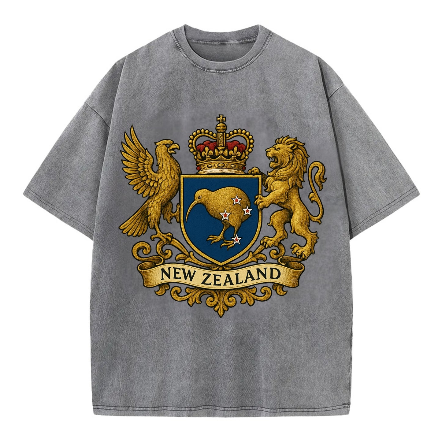 New Zealand Heritage Badge  - Vintage T-shirt - Grey