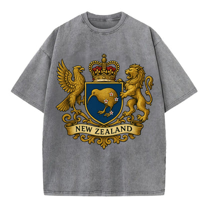 New Zealand Heritage Badge  - Vintage T-shirt - Grey