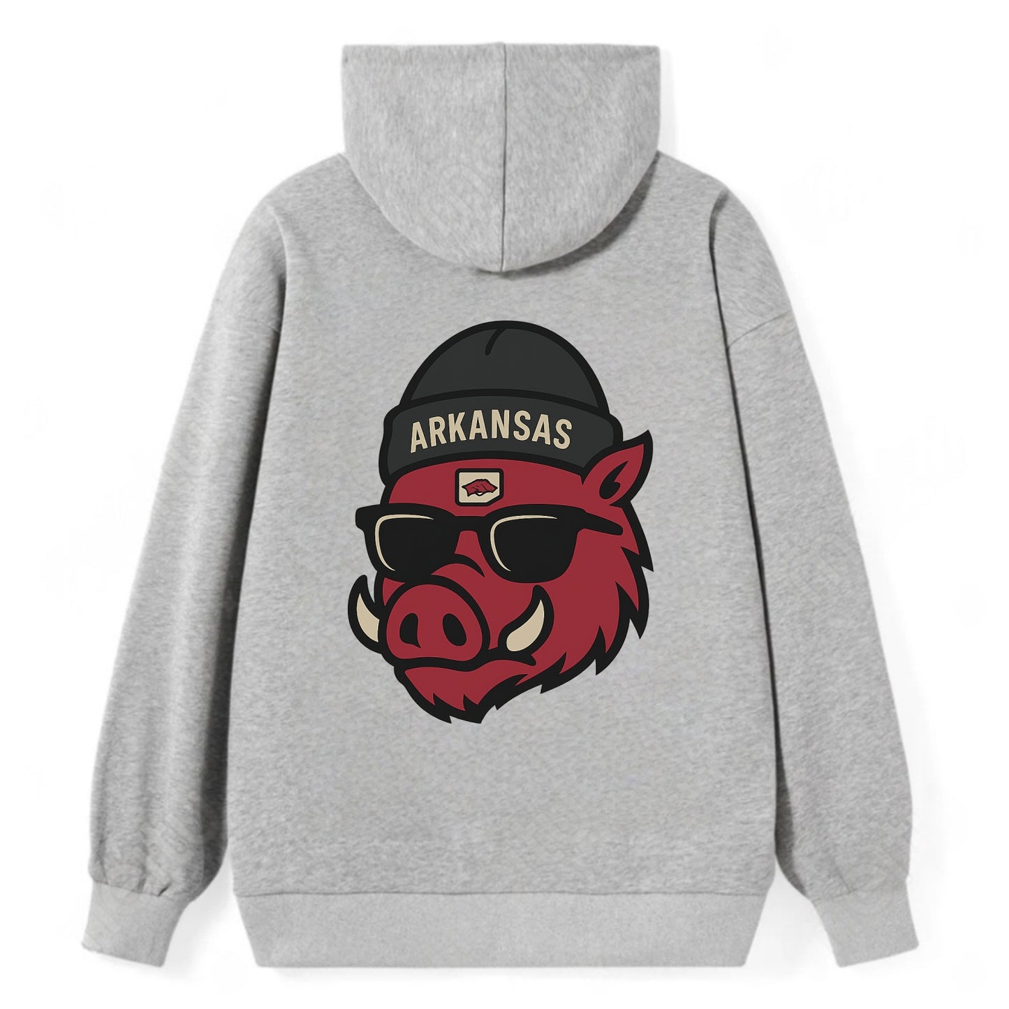 Fayetteville Razorback wearing Arkansas beanie with hog patch - Classic Pullover Hoodie - Grey