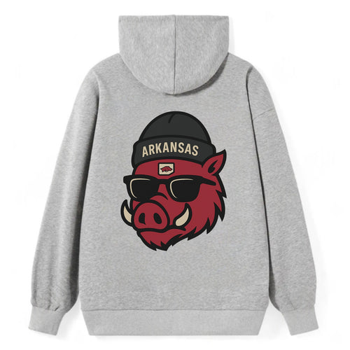 Fayetteville Razorback wearing Arkansas beanie with hog patch - Classic Pullover Hoodie