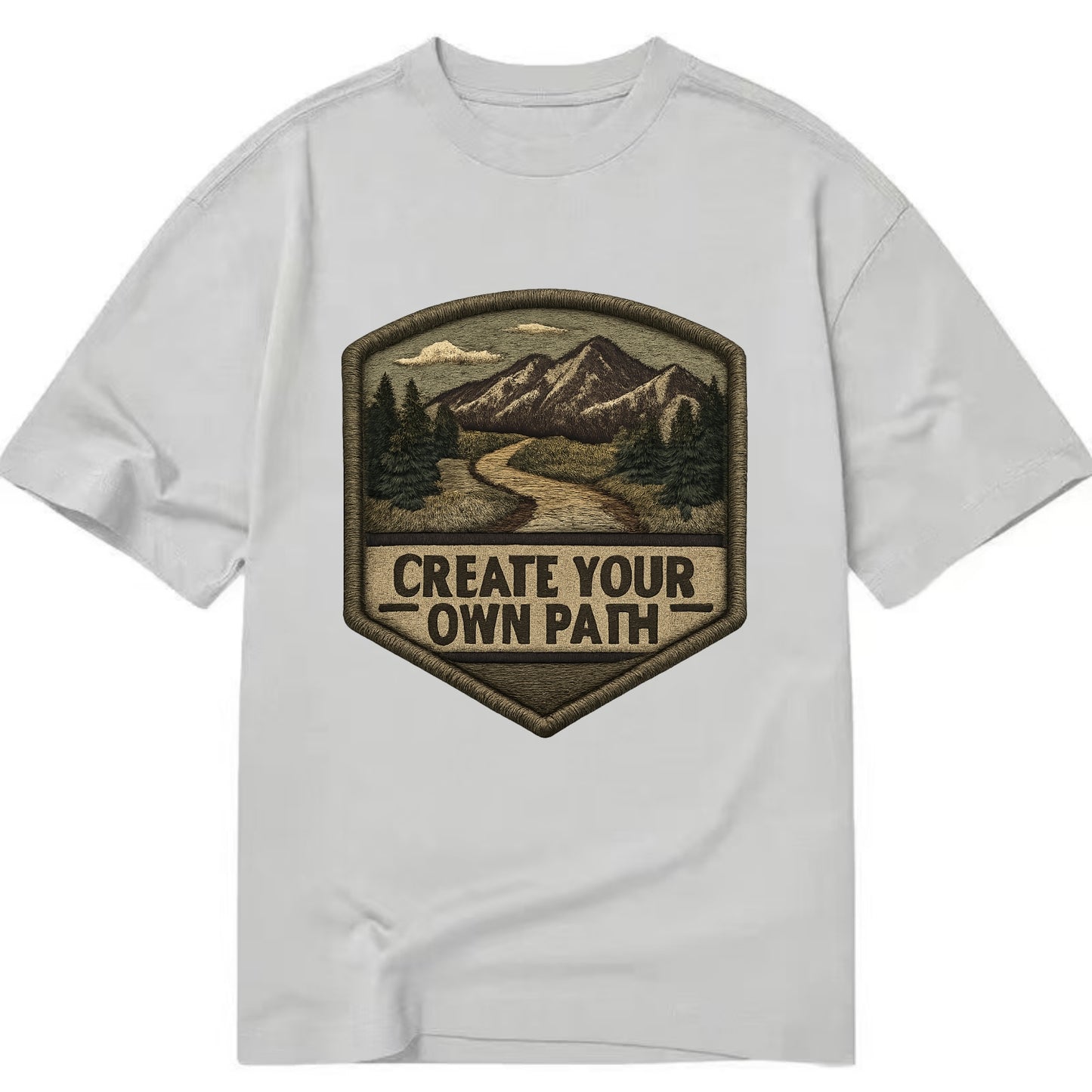 CREATE YOUR OWN PATH - trail with text in brown , independence - Classic T-shirt - Grey