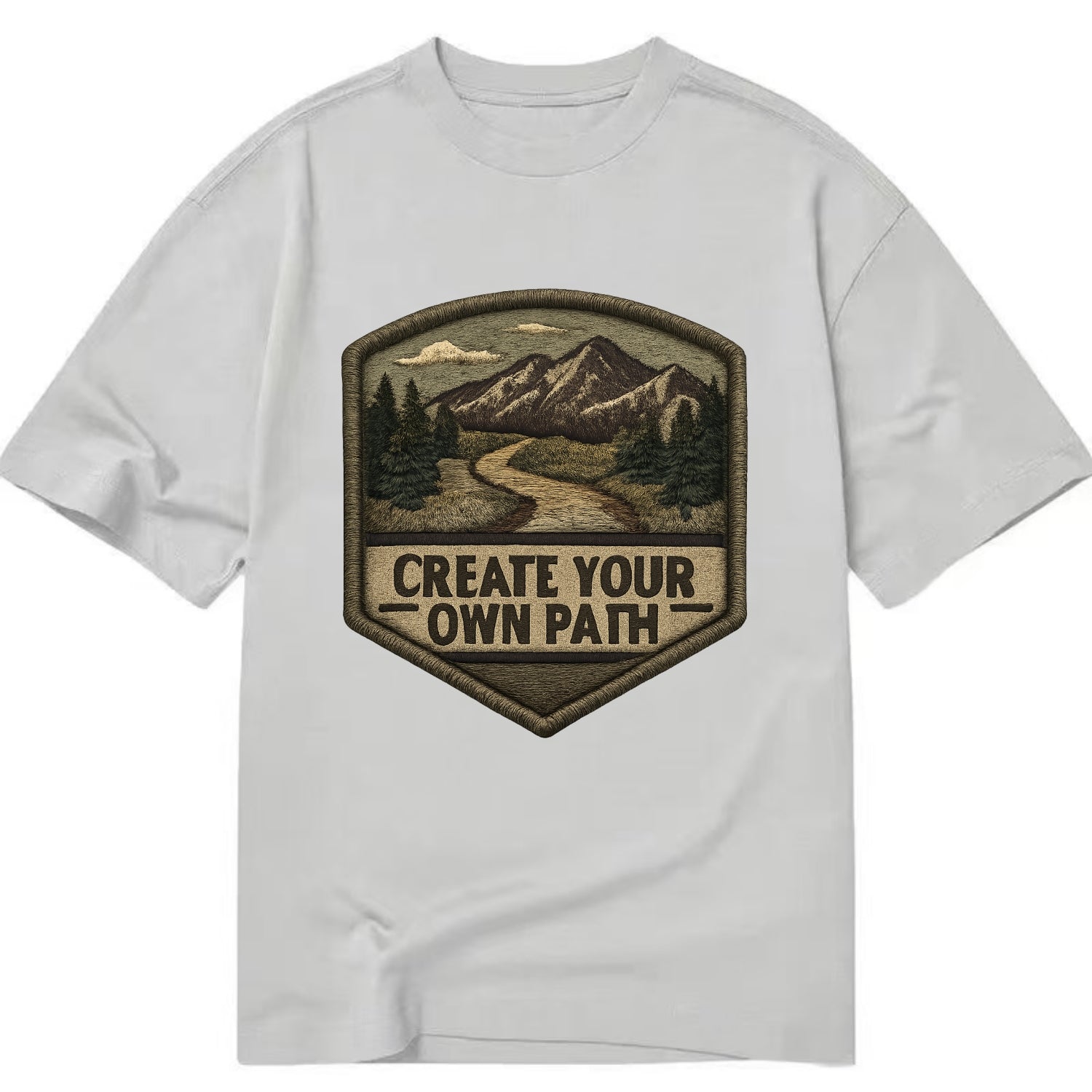 CREATE YOUR OWN PATH - trail with text in brown , independence - Classic T-shirt - Grey