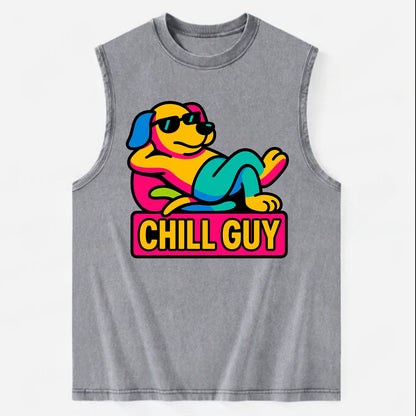 Super relaxed dog character lounging unbothered - "Chill Guy" meme energy, - Vintage Washed Tank - Grey
