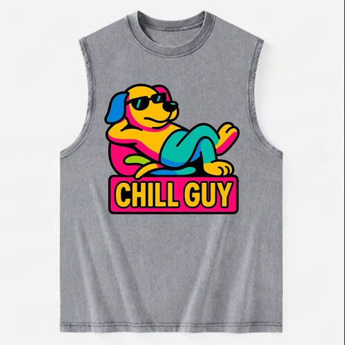 Super relaxed dog character lounging unbothered - Chill Guy meme energy, - Vintage Washed Tank
