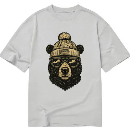 Alabama Black Bear wearing Birmingham beanie with pom pom and wayfarer sunglasses - Classic T-shirt - Grey