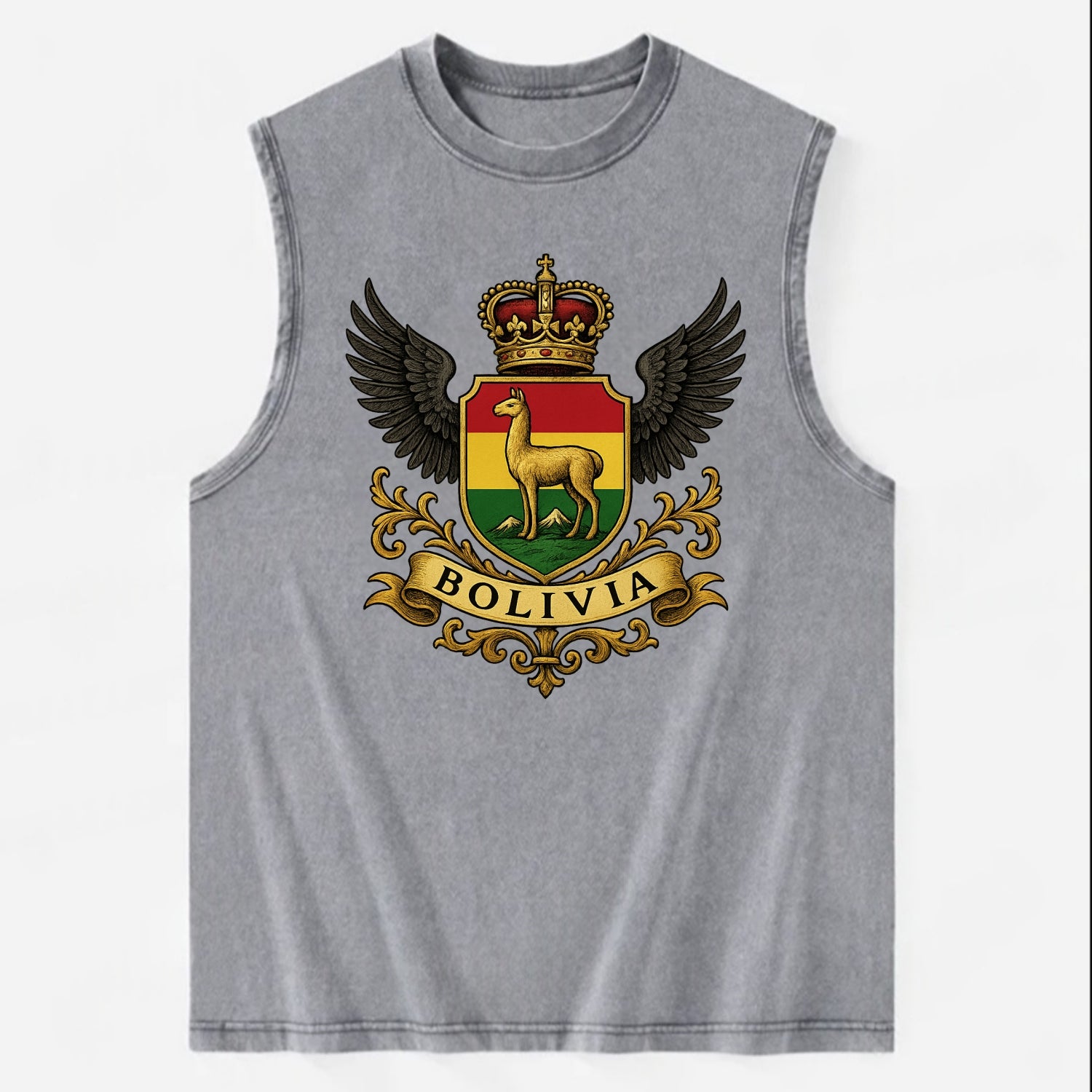 Bolivia Llama Emblem  - Vintage Washed Tank - Grey