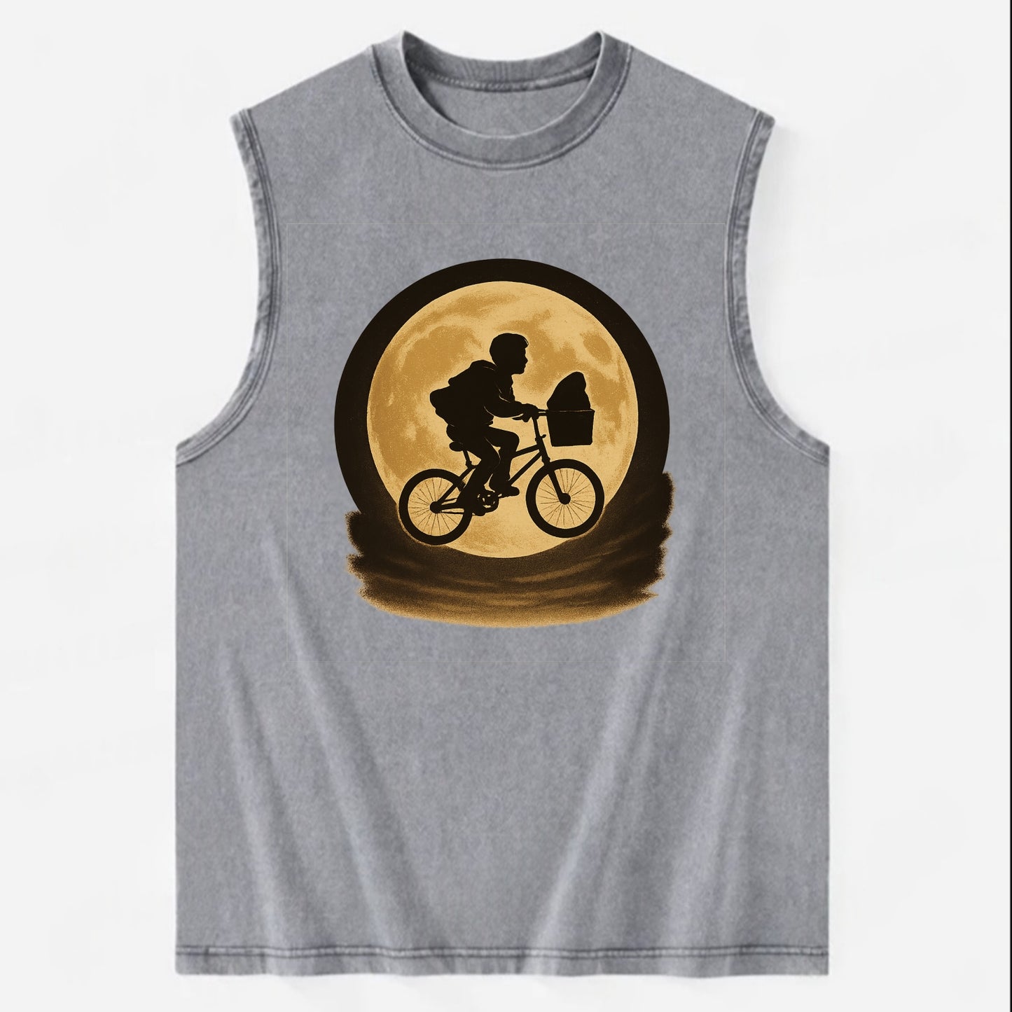 boy with bicycle flying across full moon with silhouette - Vintage Washed Tank - Grey