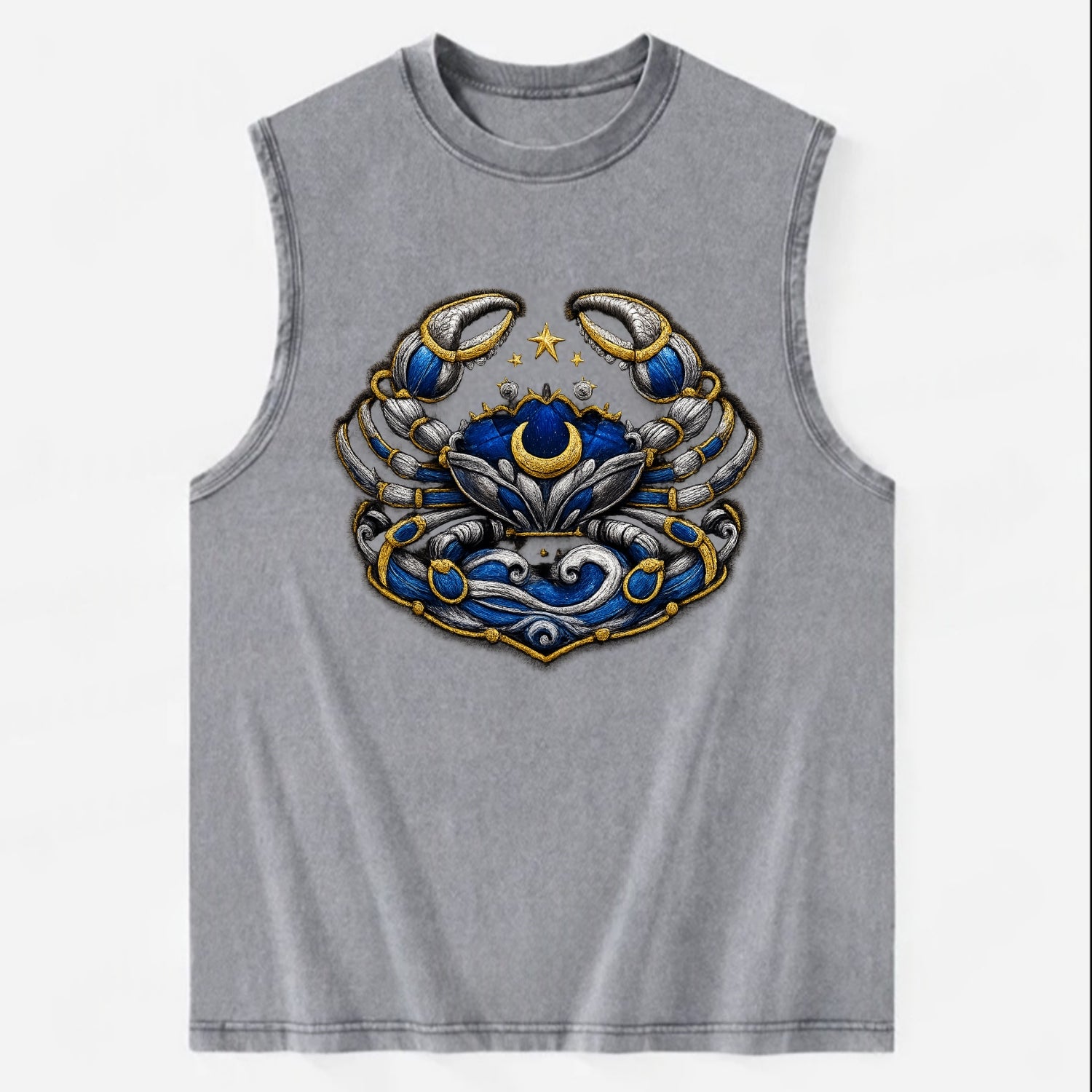 CANCER CRAB - protective crab in silver and blue , water sign - Vintage Washed Tank - Grey