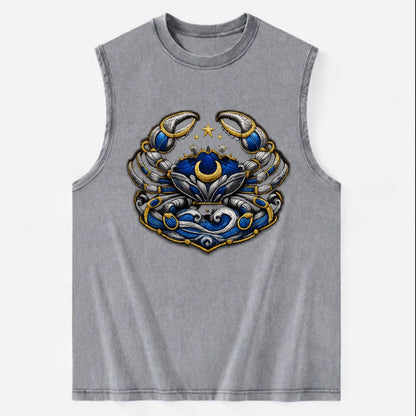 CANCER CRAB - protective crab in silver and blue , water sign - Vintage Washed Tank - Grey