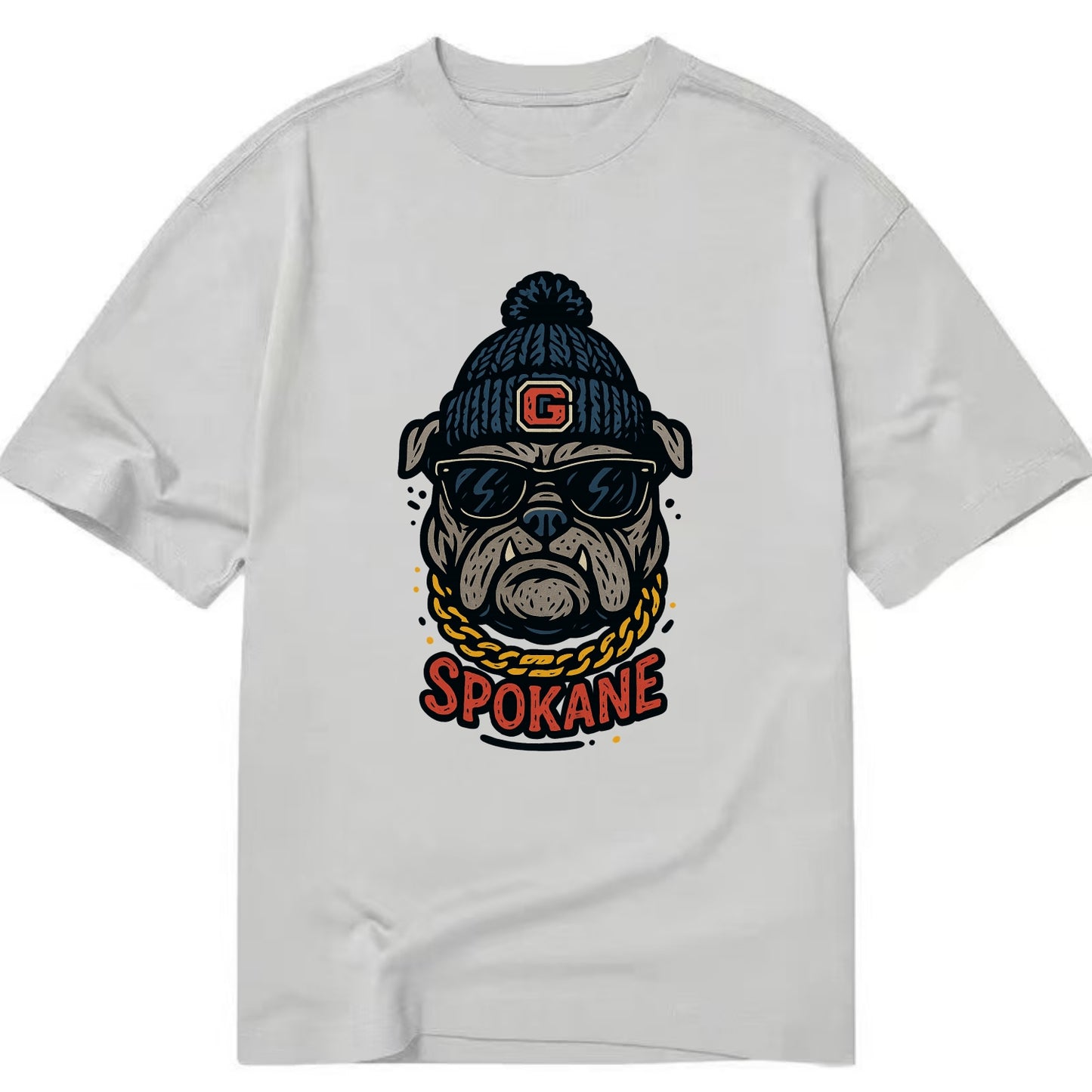 Spokane Bulldog wearing Gonzaga beanie with G patch - Classic T-shirt - Grey