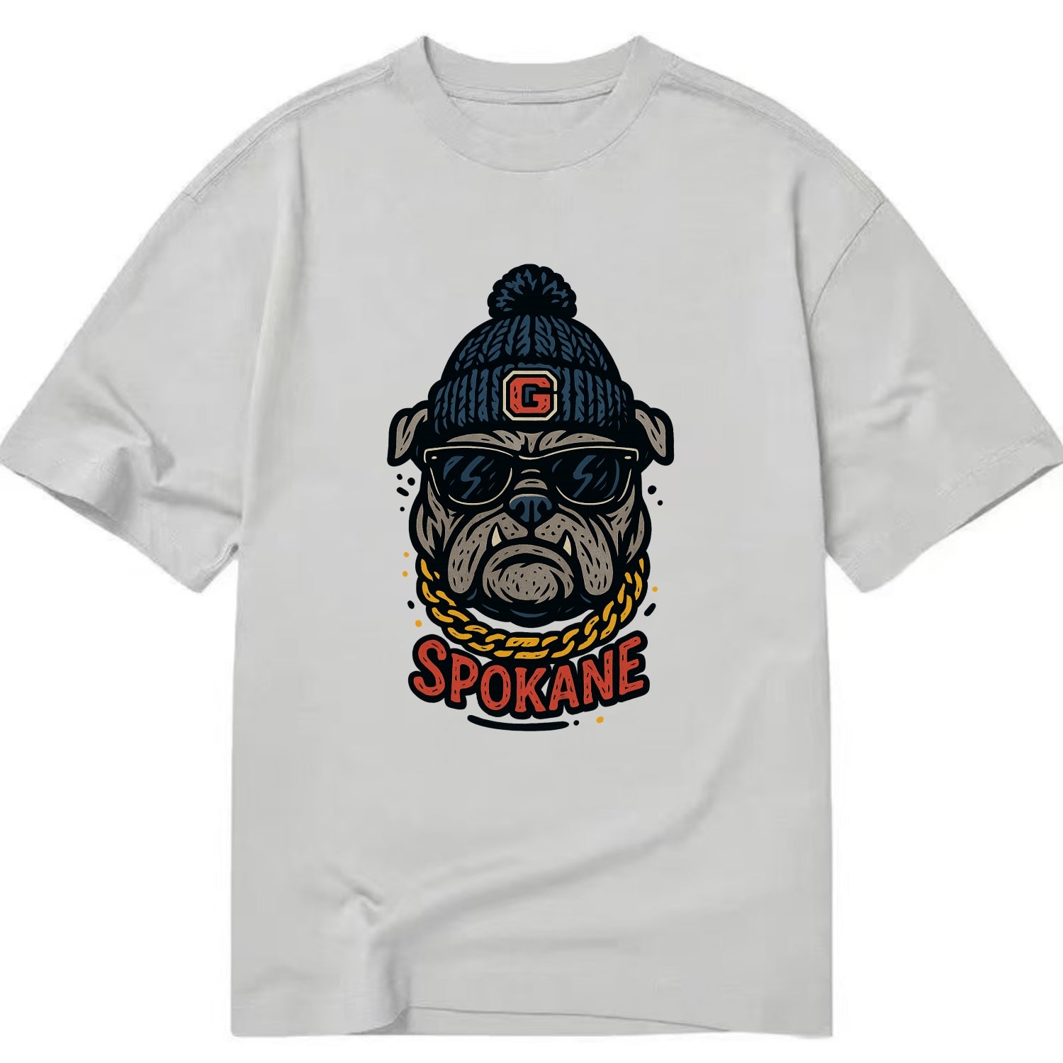 Spokane Bulldog wearing Gonzaga beanie with G patch - Classic T-shirt - Grey