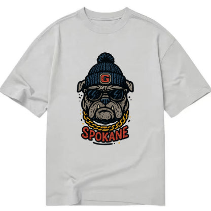 Spokane Bulldog wearing Gonzaga beanie with G patch - Classic T-shirt - Grey
