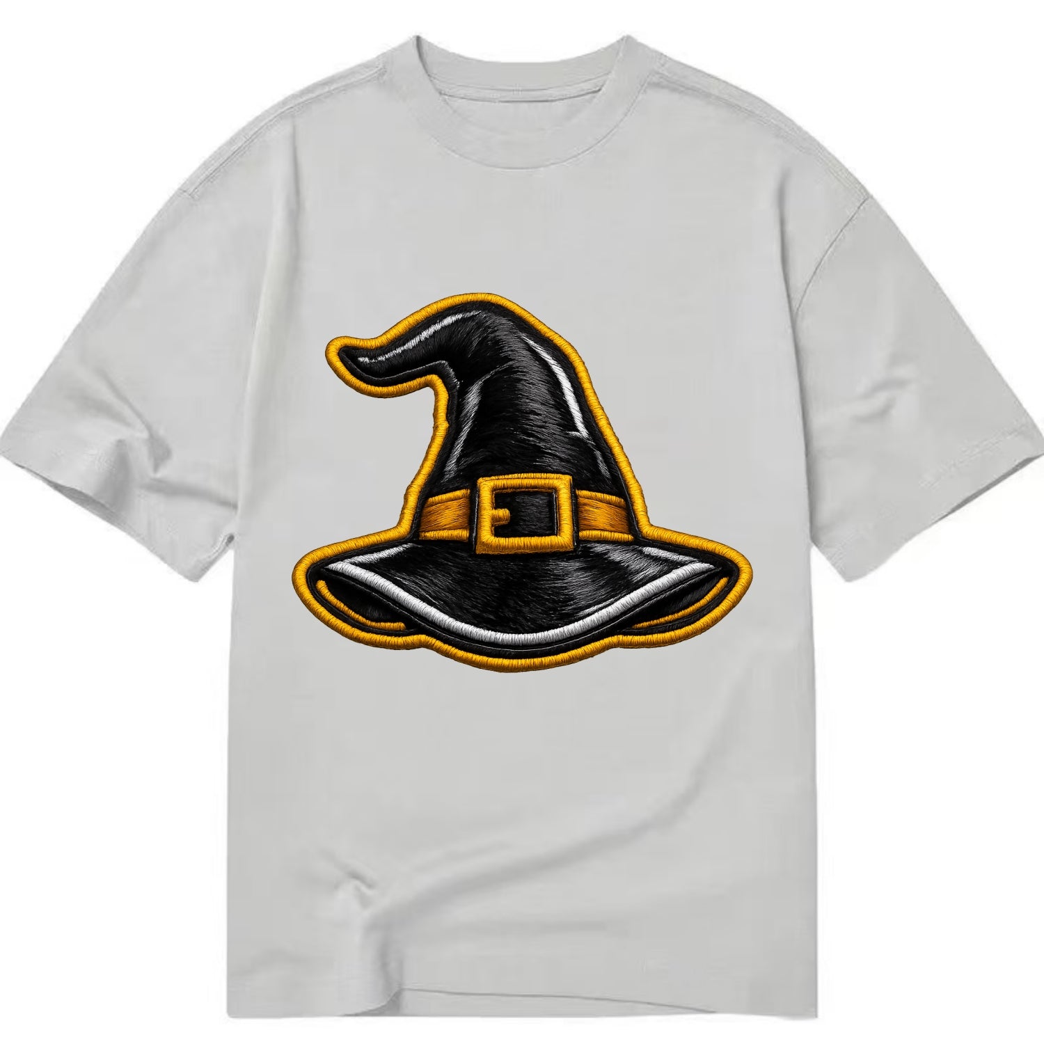 WITCH HAT - pointed hat with buckle in black and gold , coven - Classic T-shirt - Grey