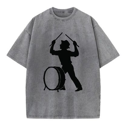 Drummer with drumsticks raised high - Vintage T-shirt - Grey