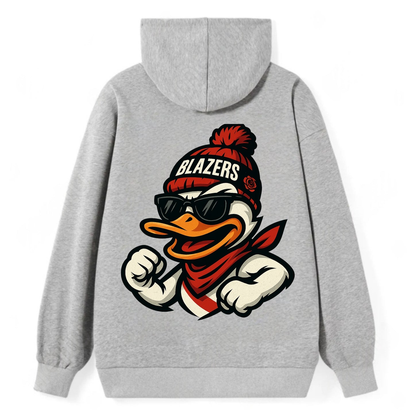 Oregon Duck wearing Trail Blazers beanie with rose patch and wayfarer - Classic Pullover Hoodie - Grey
