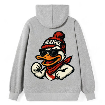 Oregon Duck wearing Trail Blazers beanie with rose patch and wayfarer - Classic Pullover Hoodie - Grey