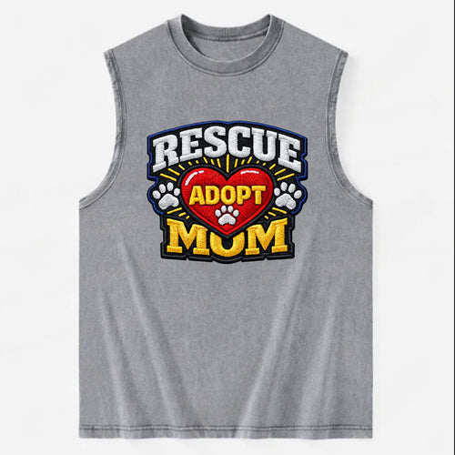 RESCUE MOM - heart with ADOPT text in red , shelter advocate - Vintage Washed Tank