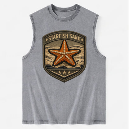 STARFISH SAND - sea star in orange and tan , beachcomber - Vintage Washed Tank - Grey