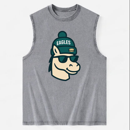 Philadelphia Horse wearing Eagles beanie with cheesesteak patch and wayfarer - Vintage Washed Tank - Grey