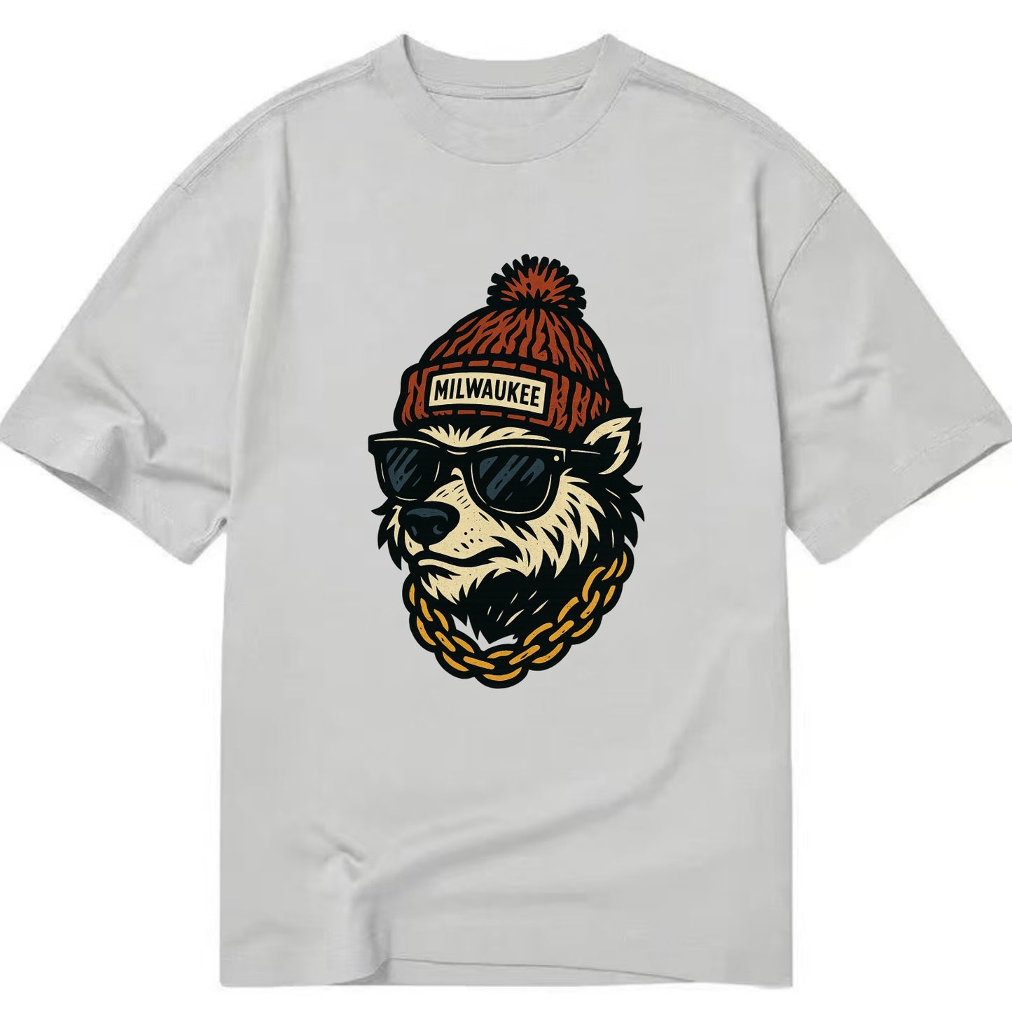 Milwaukee Badger wearing Milwaukee beanie with pom pom and wayfarer sunglasses - Classic T-shirt - Grey