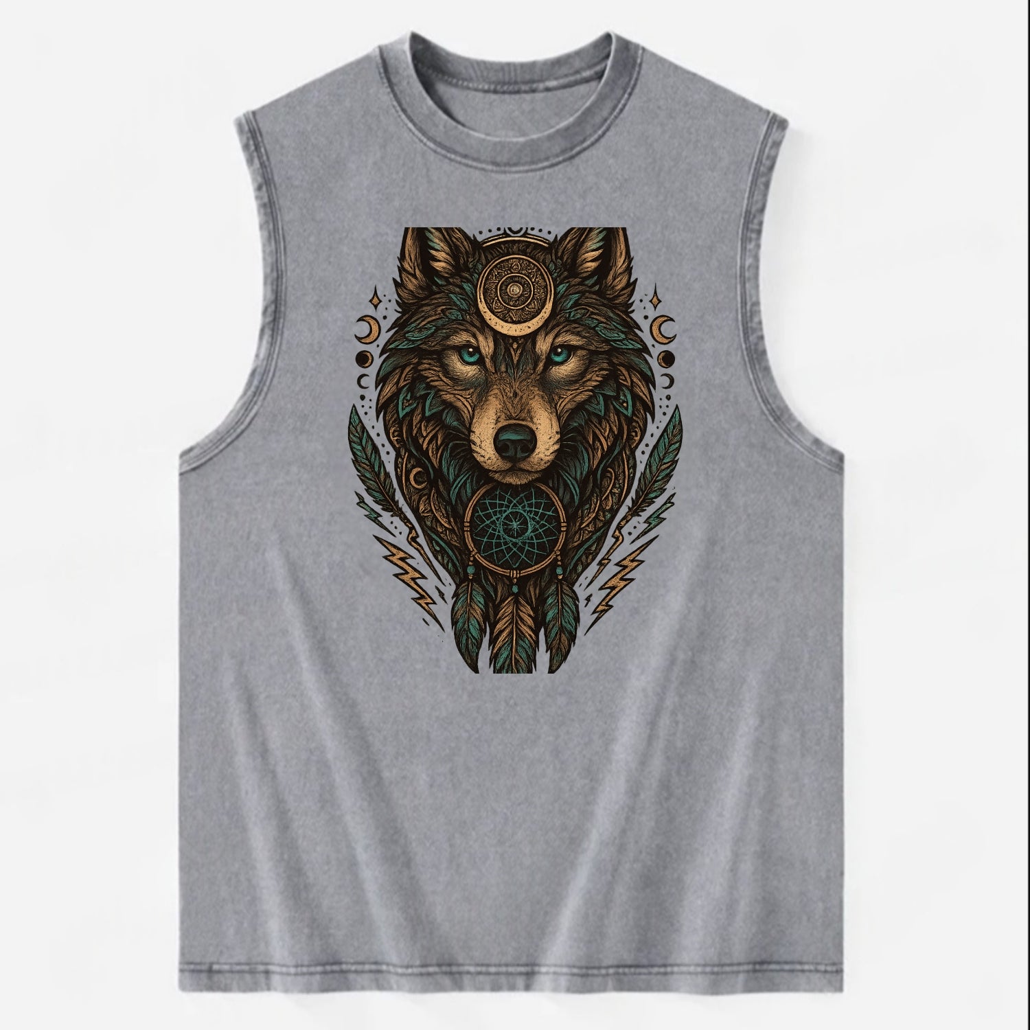Storm Wolf Thunder  - Vintage Washed Tank - Grey