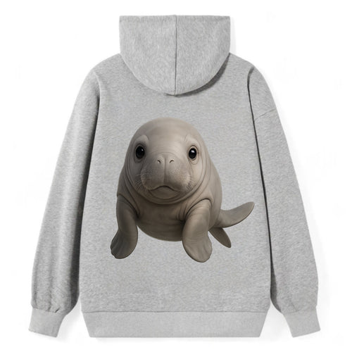 Baby Dugong - gray with paddle tail, gentle expression, whiskers, - Classic Pullover Hoodie