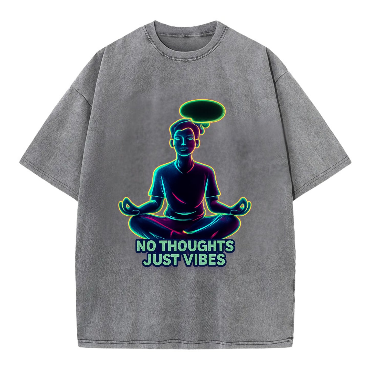 Peaceful floating figure with empty thought bubble - "no thoughts just vibes" zen - Vintage T-shirt - Grey