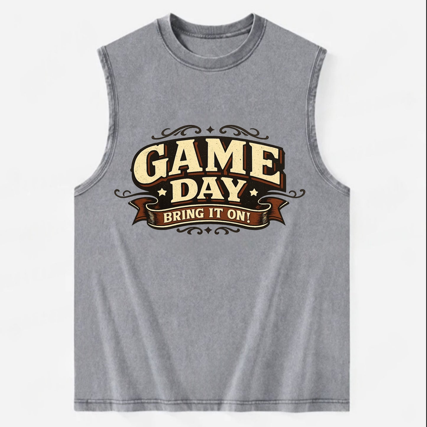 Bold typography design - "GAME DAY" - competition ready, bring it on - Vintage Washed Tank - Grey