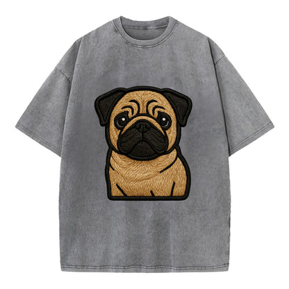 Pug - Contemporary wrinkled design with - Vintage T-shirt - Grey